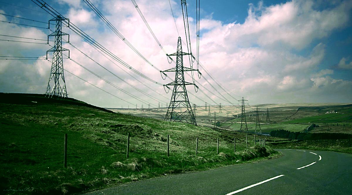 pylons on hillside